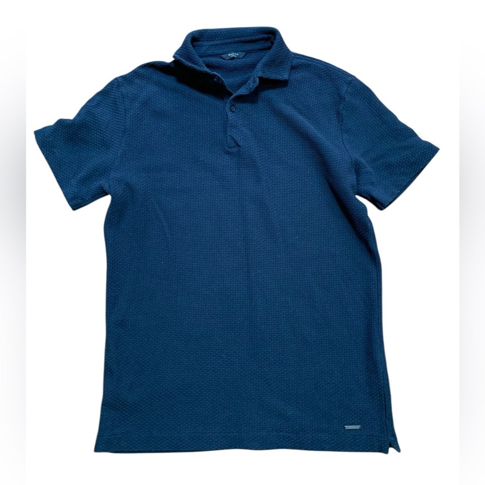 Massimo Dutti SHORT SLEEVE MICRO-TEXTURED POLO SHIRT Navy